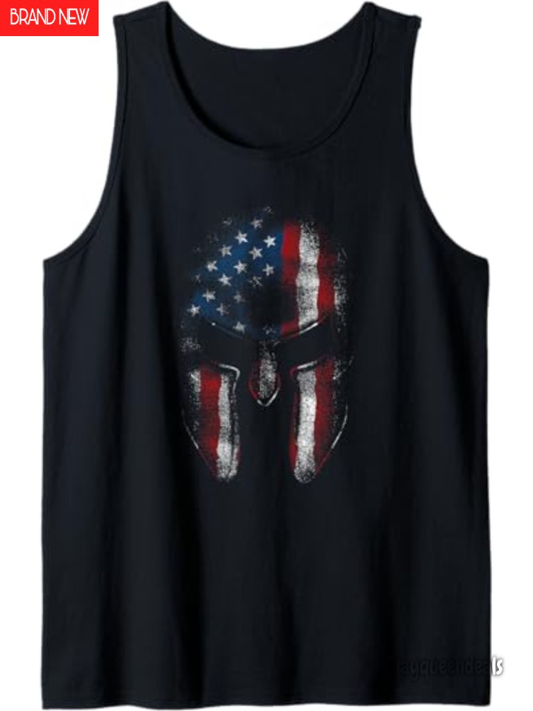 Spartan Warrior Helmet American Flag Patriotic Tank Top